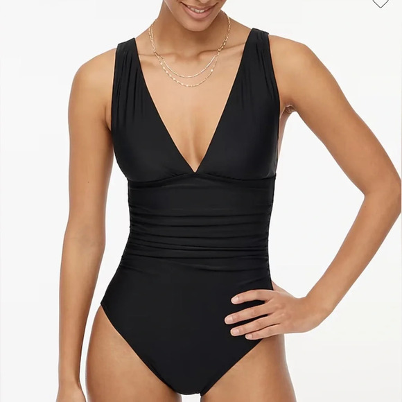 J. Crew Other - J.Crew Black V-neck ruched one-piece swimsuit Size XXS